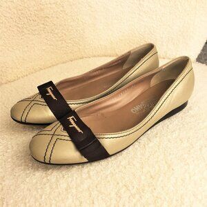 auth. SALVATORE FERRAGAMO ribbon brown leather flats 8,5 B shoes